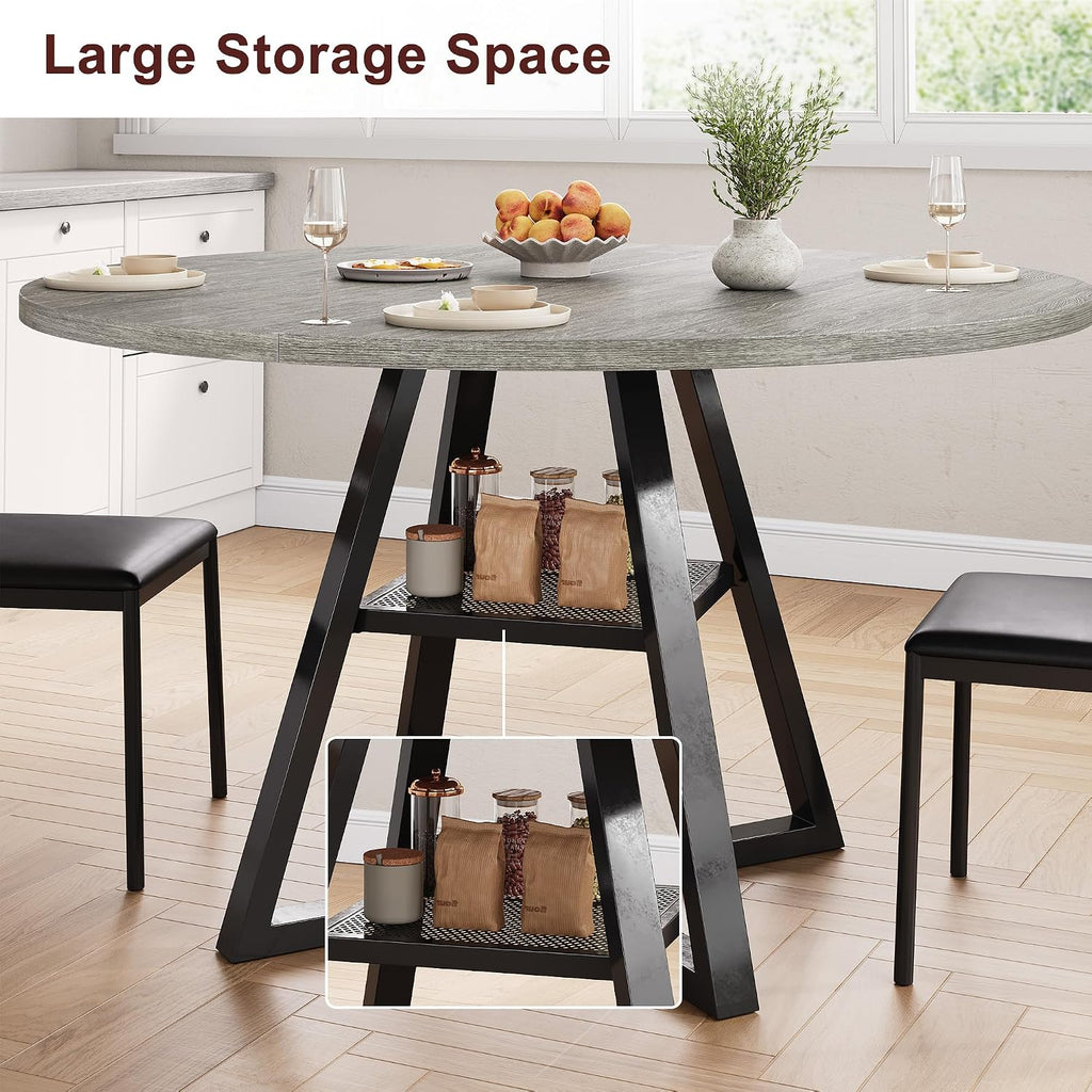 Jocoevol Round Dining Table for 4,Kitchen Dining Room Circle Dinner Pedestal Table,Space Saving Wood Kitchen & Dining Room Furniture (Grey, 47In)