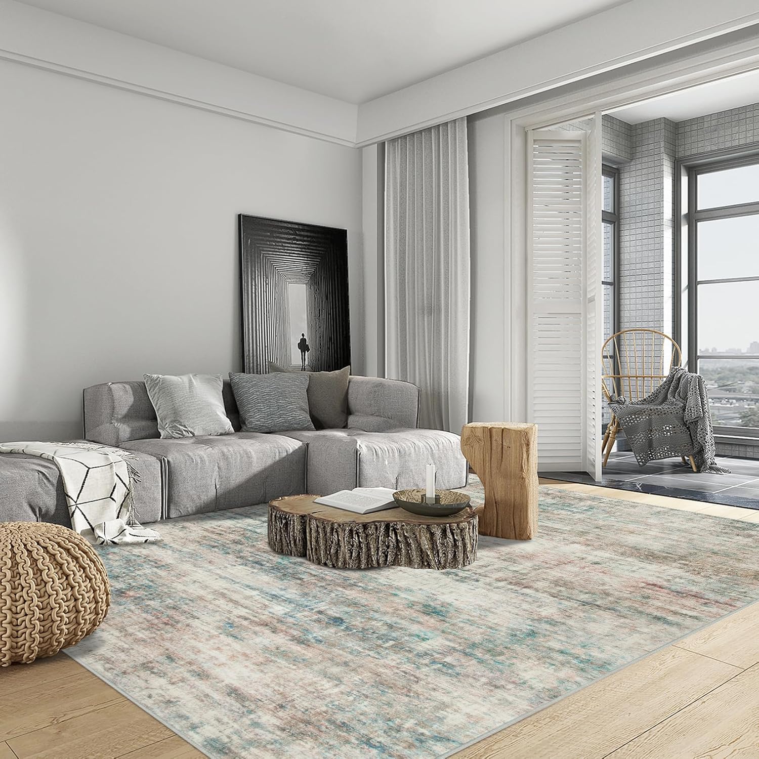 9x12 Area Rugs Washable Rug: Modern Abstract Living Room Rug Soft Anti-Skid Thin Carpet Indoor Floor Non-Shedding Carpets for Bedroom Dining Room Farmhouse Nursery Home Office Multi Color