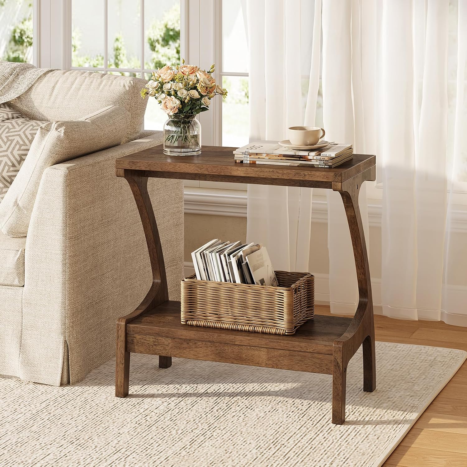 Solid Wood End Table with Storage Shelf, Small Accent Table for Living Room, Bedroom, or Office, Easy Assembly, Compact Side Table for Tight Spaces