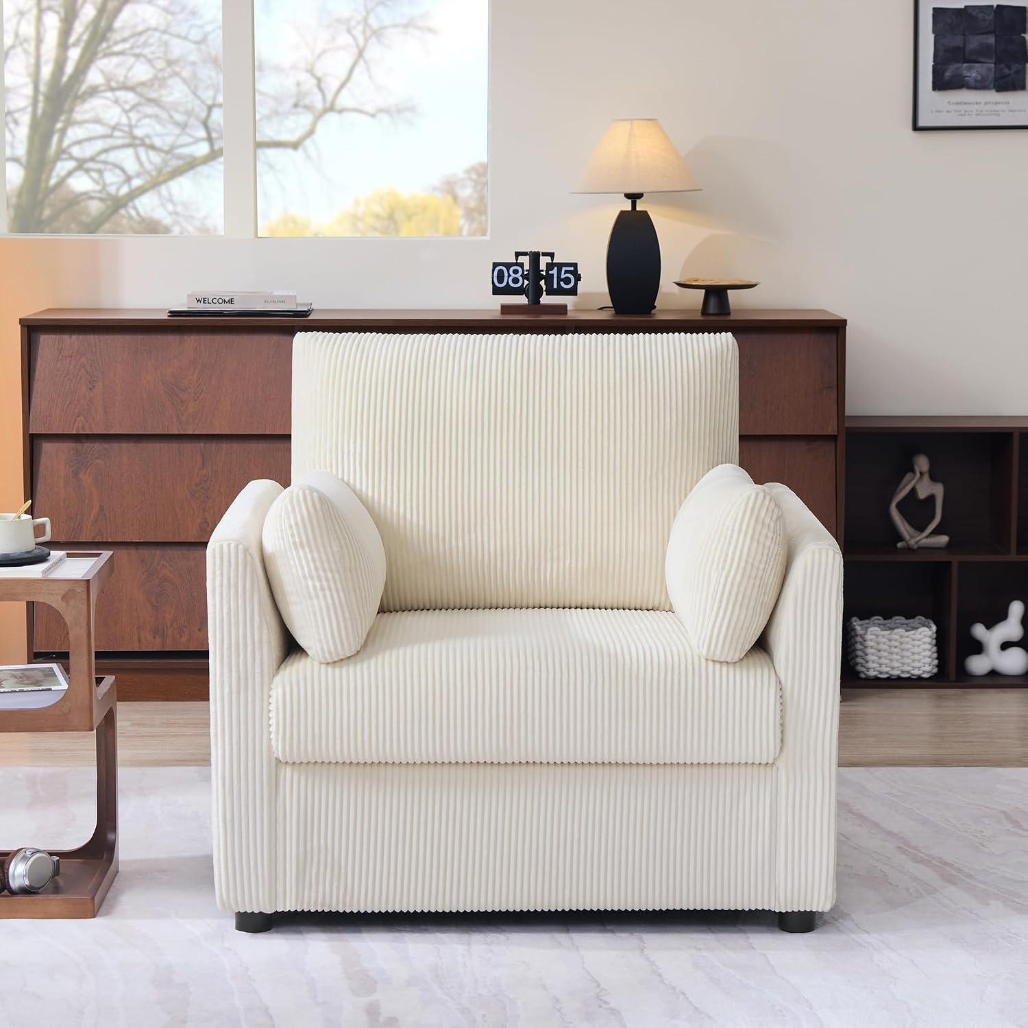 Mofolit Accent Chair Set of 2 Living Room Chairs in Corduroy Fabric,Reading Chair Sofa couches for Apartment Bedroom and Small Spaces. (Beige, 2 Chairs)