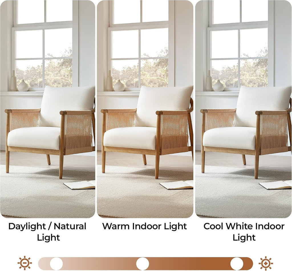 CHITA Braid Accent Chair Set of 2, Modern Armchair with Solid Wooden Armrest for Living Room and Bedroom, Boho Reading Chair, Cream