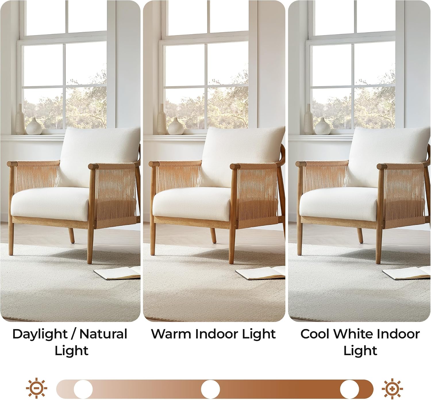 CHITA Braid Accent Chair Set of 2, Modern Armchair with Solid Wooden Armrest for Living Room and Bedroom, Boho Reading Chair, Cream