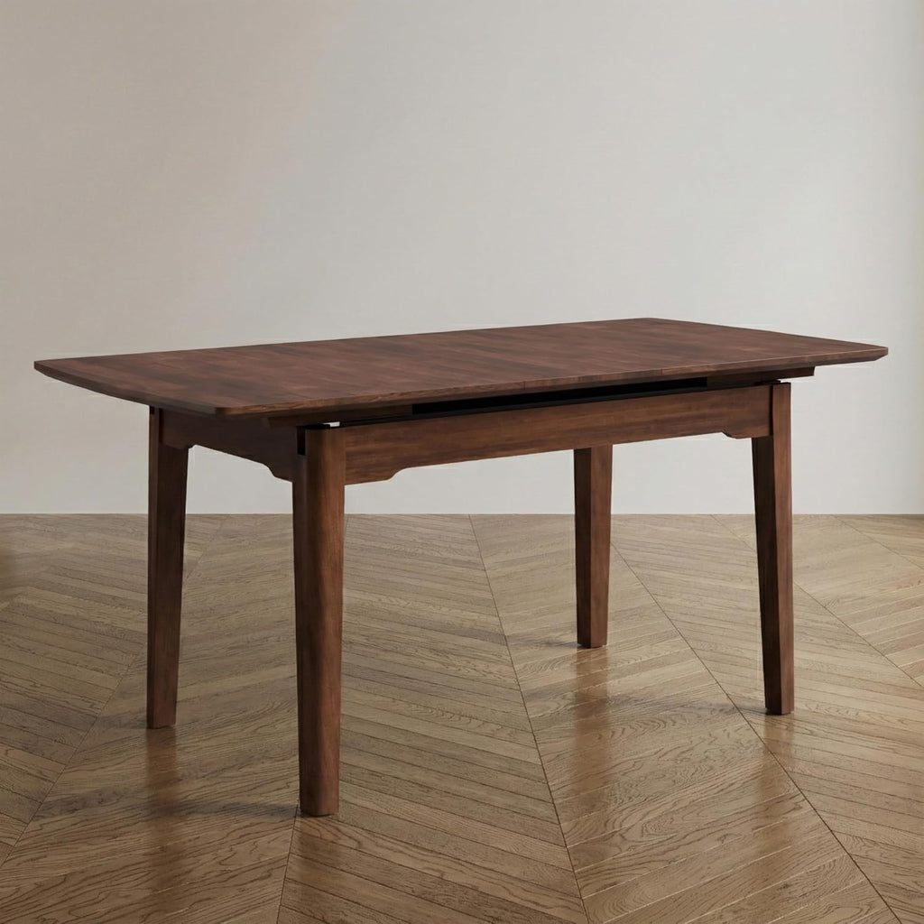 Furniture of America Nazaen Modern Solid Wood 63.9-inch Extendable Rectangular Dining Table with Pop-Up Mechanism, Self-Storing Leaf for Home Kitchen, Dinettes, Rich Walnut