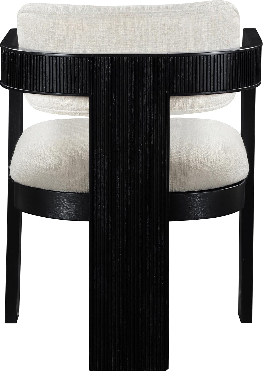 Meridian Furniture Sacha Collection Art Deco Dining Chair, Solid Fluted Wood, 22.5' W x 22' D x 31' H, Set of 2 (Cream, Black Finish, Linen Textured Fabric)