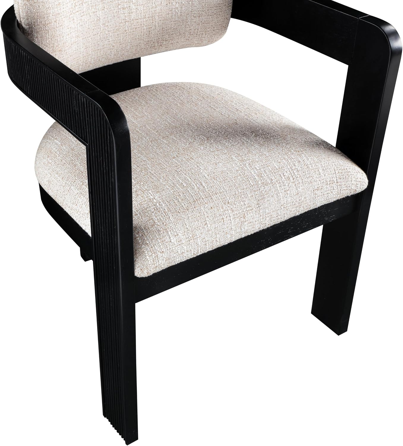 Meridian Furniture Sacha Collection Art Deco Dining Chair, Solid Fluted Wood, 22.5' W x 22' D x 31' H, Set of 2 (Beige, Black Finish, Linen Textured Fabric)