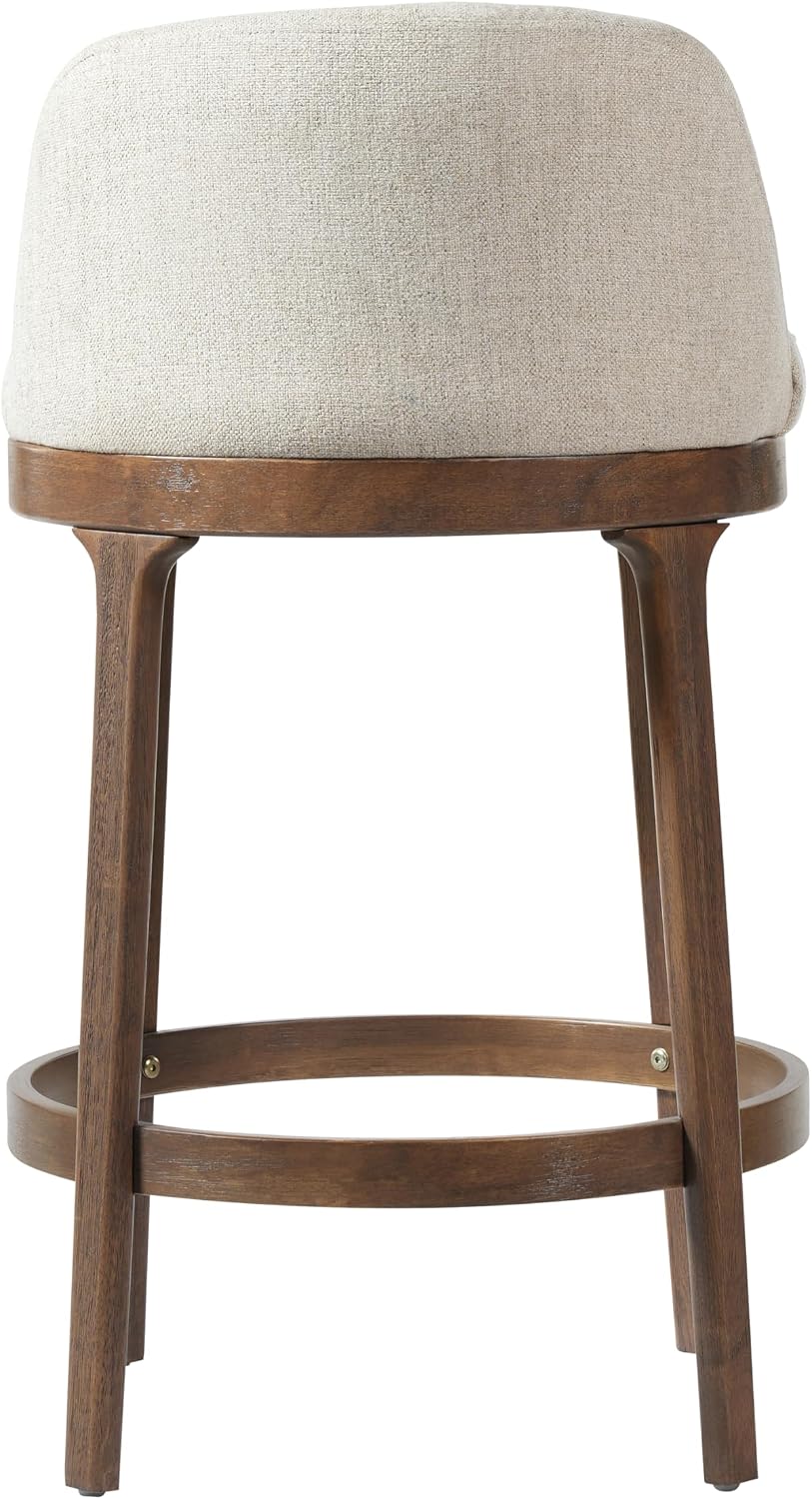 Christopher Knight Home Linhill 26.5' H Bar Stools Set of 4, Indoor Wooden Counter Stools with Round Upholstered Seat, Kitchen Stools, Rubberwood Frame with Footrest for Dining Island, Beige + Walnut