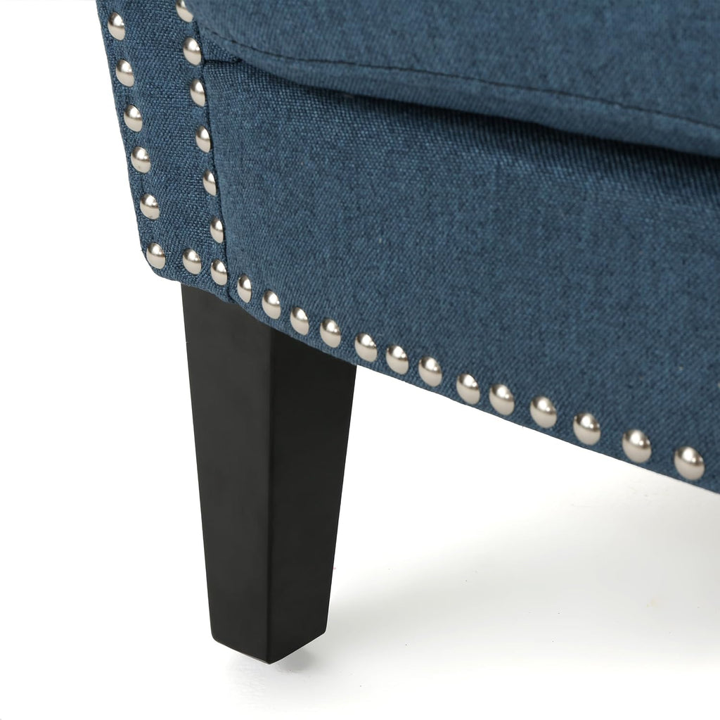 Christopher Knight Home Brice Vintage Scroll Arm Studded Fabric Club Chair, Navy Blue / Dark Brown 31D x 29.5W x 31.5H in