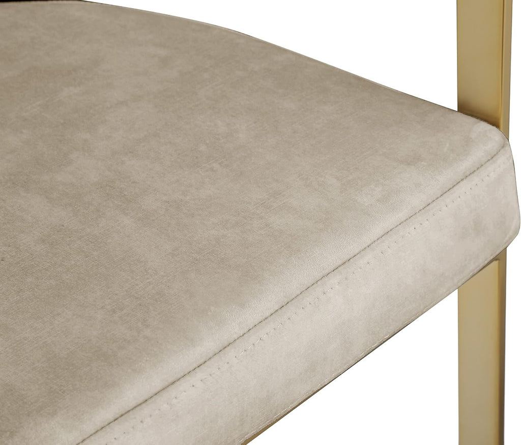 Meridian Furniture 596Stone-C Marcello Collection Modern | Contemporary Velvet Upholstered Counter Height Stool with Brushed Brass Iron Frame, 22.5' W x 20' D x 35.5' H, Stone, Set of 2