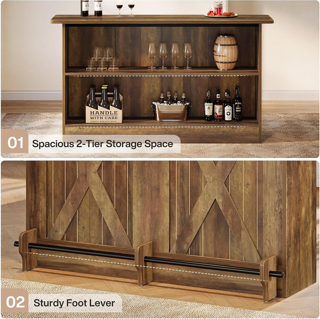 63-Inch Bar Table, 2-Tier Bar Cabinet Height Pub Table with Footrest, Modern Coffee Cabinet for Home Kitchen, Large Home Unit Liquor Furniture, Bistro, Dining Room, Living Room