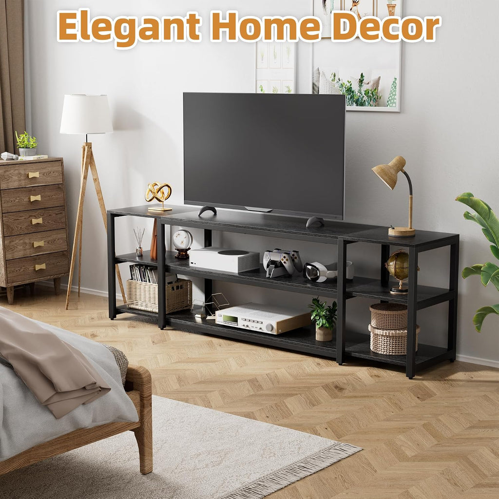 Aquzee 85 inch TV Stand, Entertainment Center for 70 75 80 85' TV, 75.2' Wide Wood Television Console Table for Living Room Bedroom Gaming Room, Black