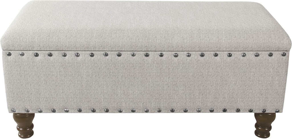 Homepop Home Decor | Upholstered Bench with Nailhead Trim | Large Ottoman with Storage for Living Room & Bedroom | Decorative Home Furniture, Gray Woven