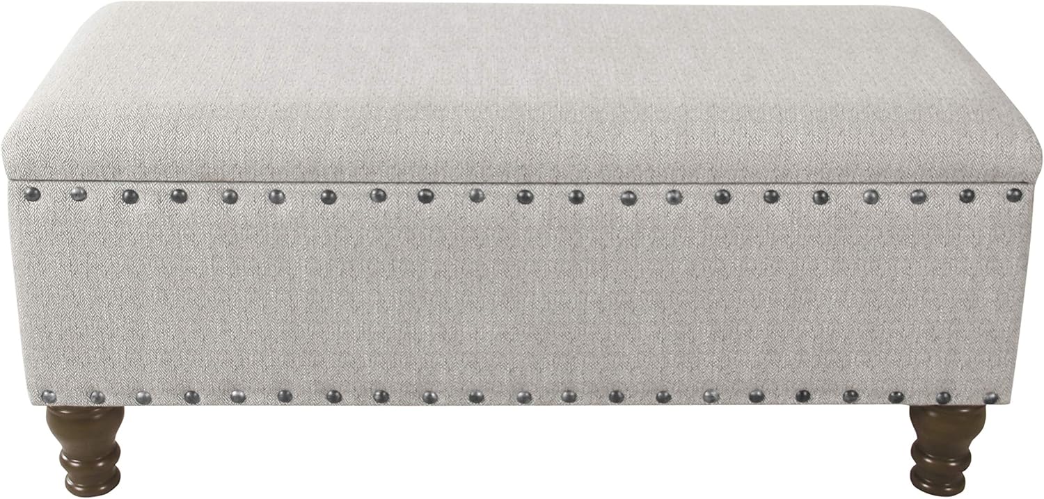 Homepop Home Decor | Upholstered Bench with Nailhead Trim | Large Ottoman with Storage for Living Room & Bedroom | Decorative Home Furniture, Gray Woven