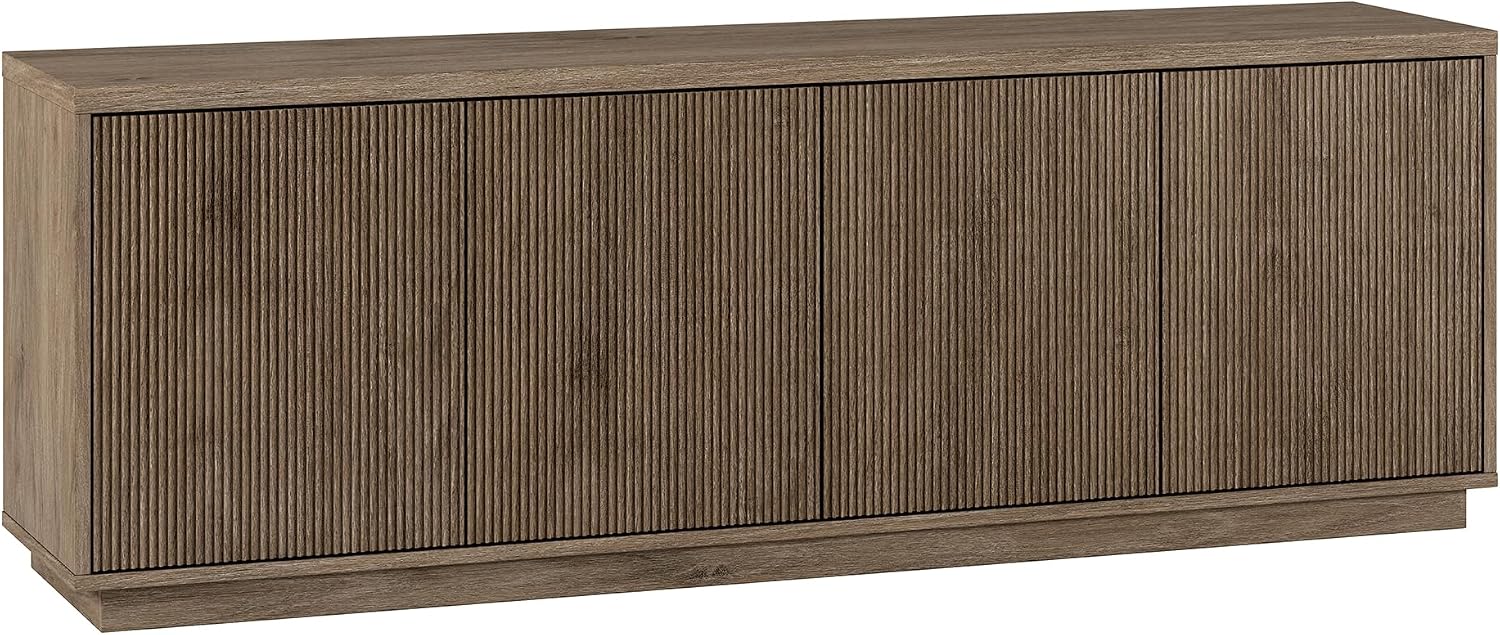 Henn&Hart Fluted TV Stand for TVs up to 75' with 2 Concealed Ribbed Storage Cabinets and Adjustable Shelves for Living Room, Family Room, or Office, Weathered Gray