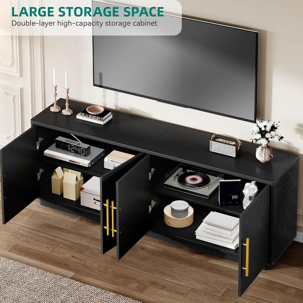 YITAHOME TV Stand for TVs up to 80 Inches, Media Console with 4 Fluted Doors, 70' Entertainment Center with Ample Storage for Living Room(Black Oak)
