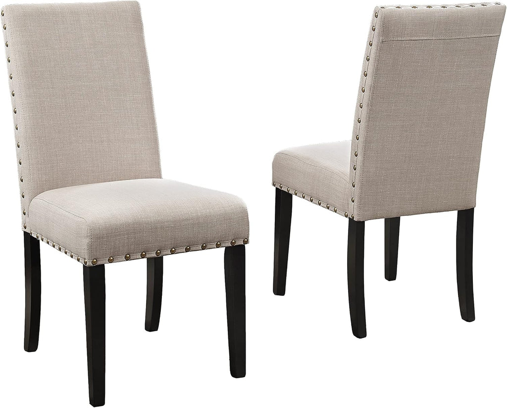 Roundhill Furniture Biony Fabric Dining Chairs with Nailhead Trim, Set of 2, Tan