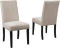 Roundhill Furniture Biony Fabric Dining Chairs with Nailhead Trim, Set of 2, Tan