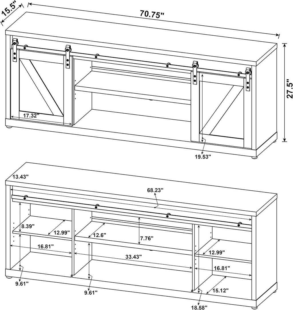 Coaster Home Furnishings - Brockton - Engineered Wood - 71-inch TV Stand with Sliding Barn Doors, Adjustable Shelf, and Driftwood Finish - Living Room - Gray - 723263