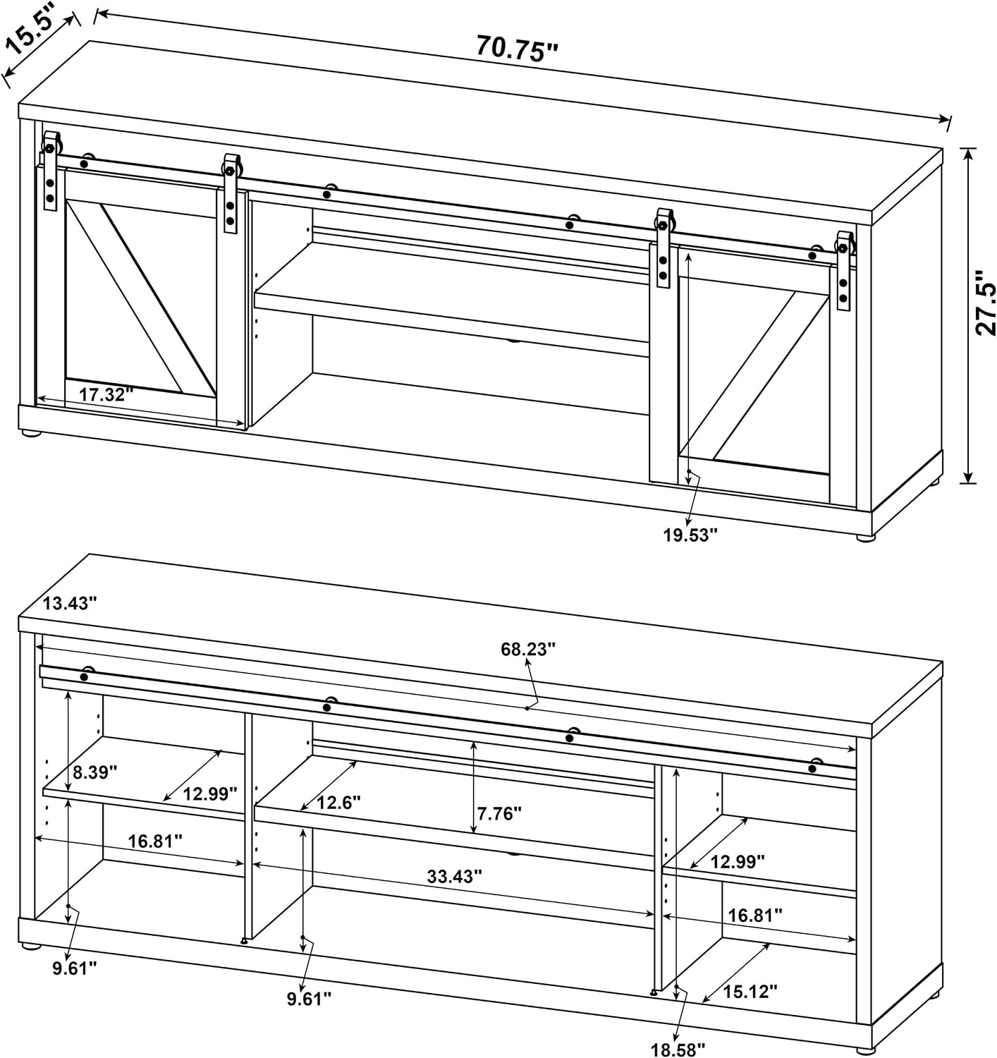 Coaster Home Furnishings - Brockton - Engineered Wood - 71-inch TV Stand with Sliding Barn Doors, Adjustable Shelf, and Driftwood Finish - Living Room - Gray - 723263