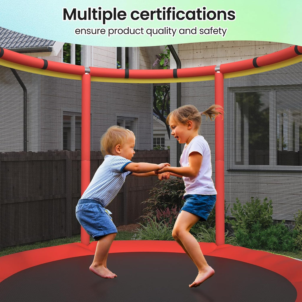 60' Trampoline for Kids,5FT Adjustable for Toddler Trampoline with Enclosure Net,Trampolines Indoor/Outdoor with Basketball Ball& Toys for Boys & Girls