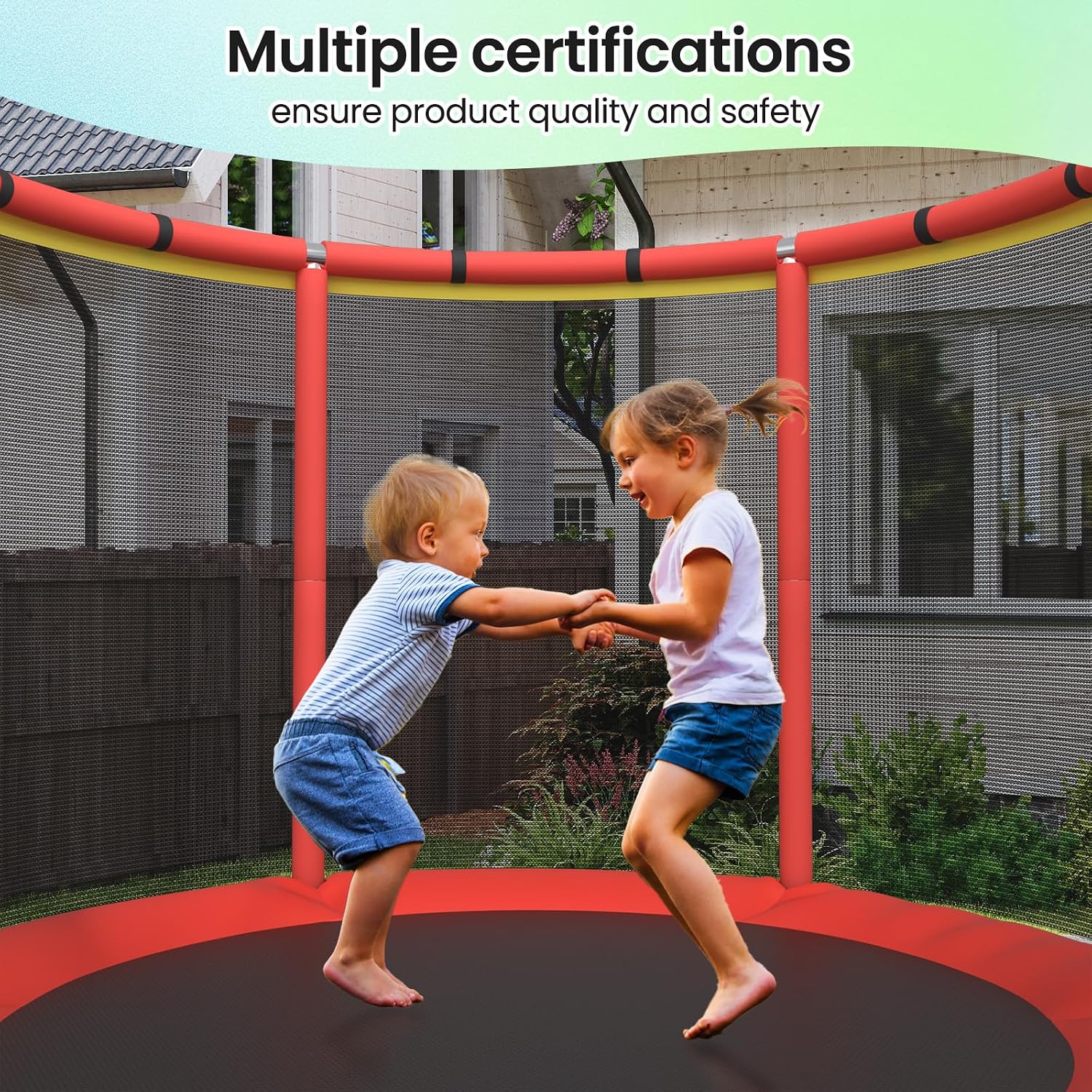 60' Trampoline for Kids,5FT Adjustable for Toddler Trampoline with Enclosure Net,Trampolines Indoor/Outdoor with Basketball Ball& Toys for Boys & Girls