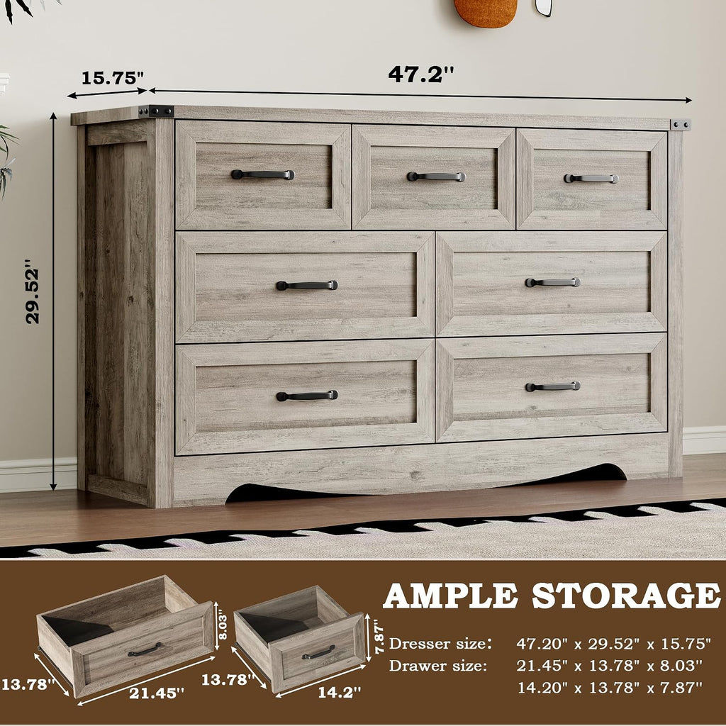 BORNOON 7-Drawer Dresser for Bedroom, Modern Wooden Chest of Drawers with Metal Handles, Anti-Tipping Design, Sturdy and Stable Storage Organizer for Living Room, Entryway, Home Office