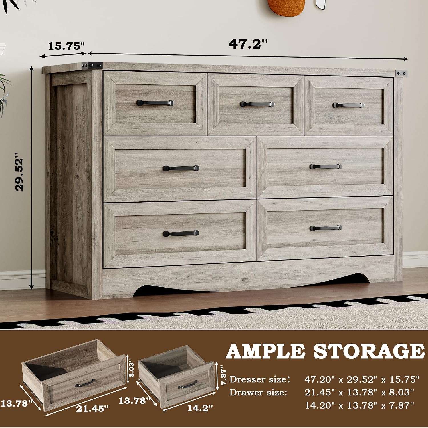 BORNOON 7-Drawer Dresser for Bedroom, Modern Wooden Chest of Drawers with Metal Handles, Anti-Tipping Design, Sturdy and Stable Storage Organizer for Living Room, Entryway, Home Office