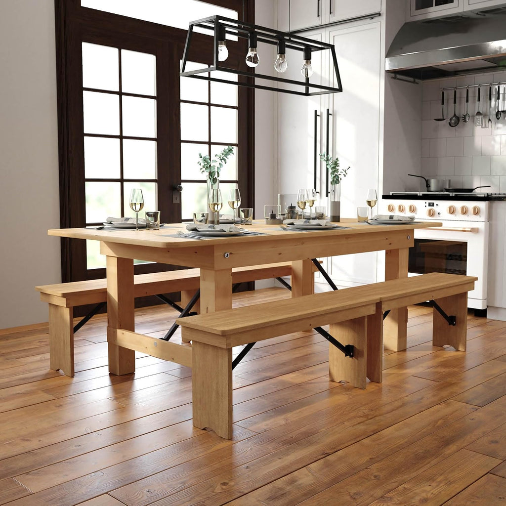 Flash Furniture HERCULES 7' x 40' Rectangular Antique Rustic Solid Pine Folding Farm Table, Light Natural