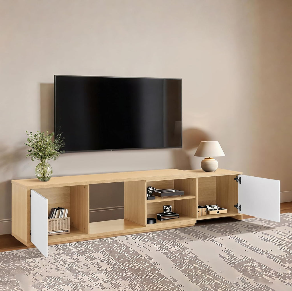 KISLOT Extendable TV Stand for TVs up to 90',Modern Entertainment Center with Adjustable Shelf,Television Stand with 2 Storage Cabinets,Wooden TV Media Console for Living Room Bedroom Natural Oak
