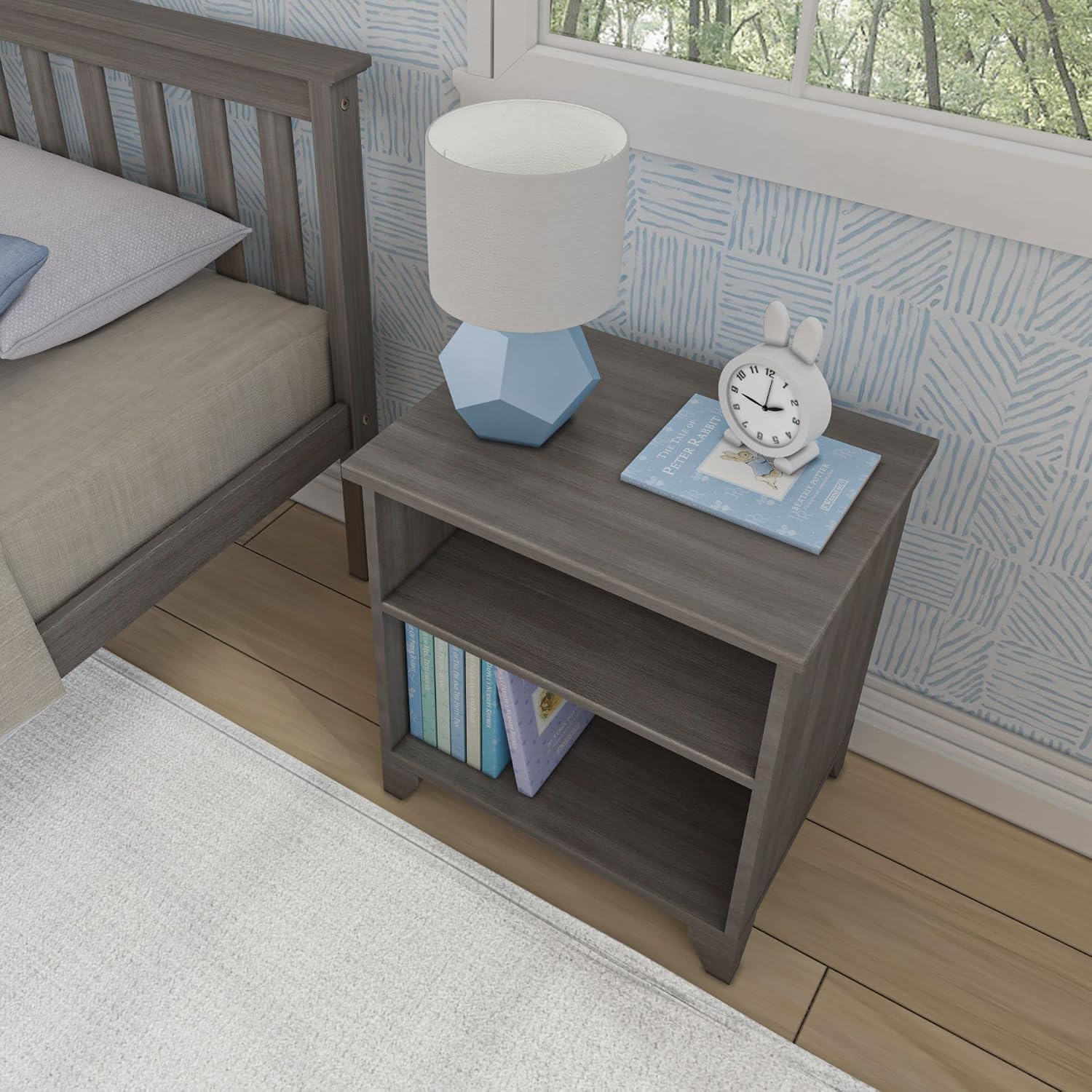 Max & Lily Classic Wood Nightstand with Shelves, Kids Bedside Table/End Table, Small Nightstand for Bedroom, Clay