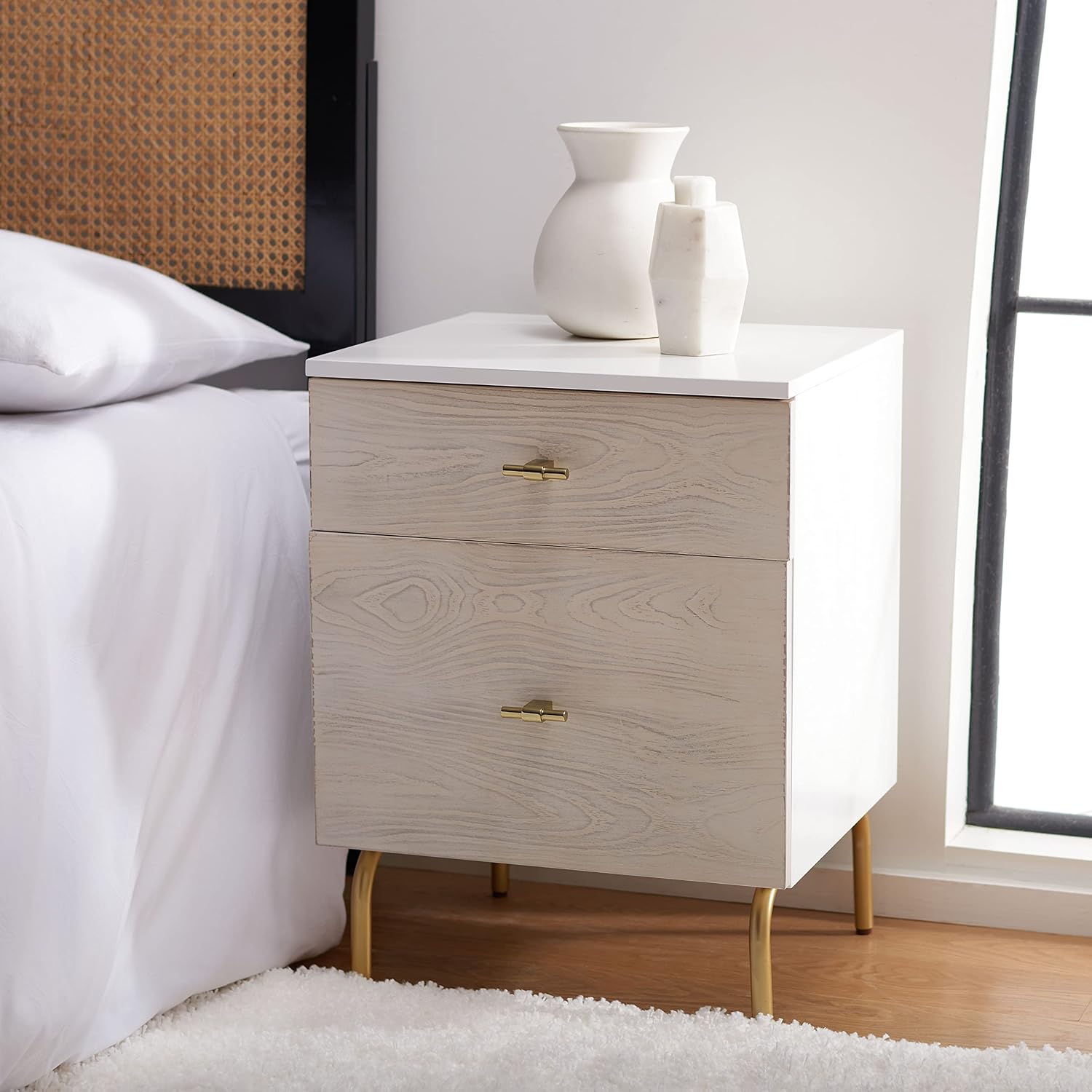 Safavieh Home Collection Genevieve White/White Washed 2-Drawer Nightstand