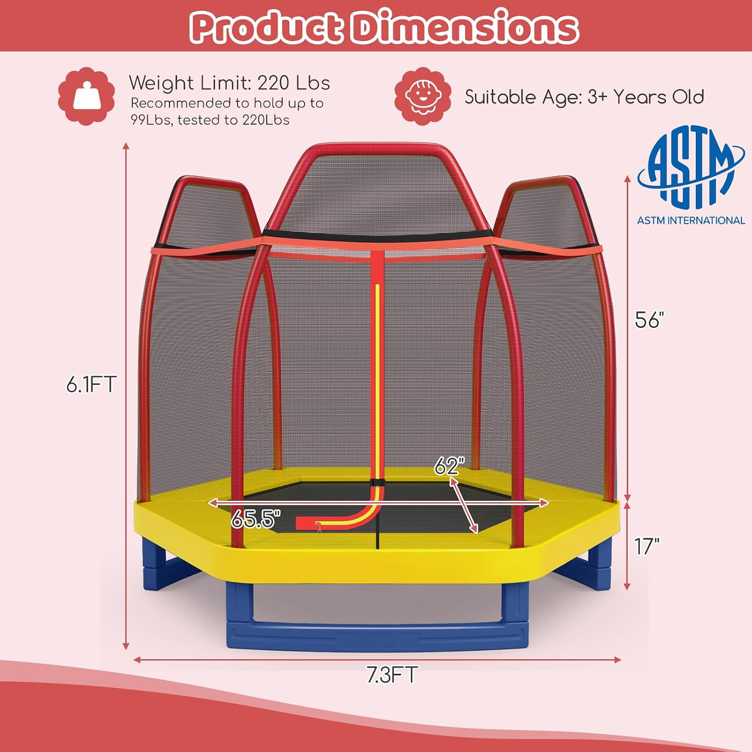 Giantex 7 Ft Trampoline for Kids, Heavy Duty Steel Frame Small Mini Toddler Trampoline, Great Gifts for Boys Girls, Outdoor Indoor Kids Trampoline with Net, for Age 3-8