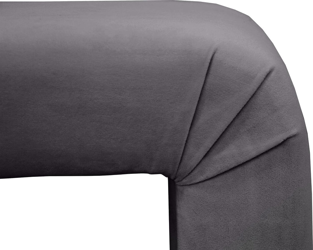 Meridian Furniture Minimalist Collection Modern | Contemporary Velvet Upholstered Bench, 53' W x 14.75' D x 18.25' H, Grey