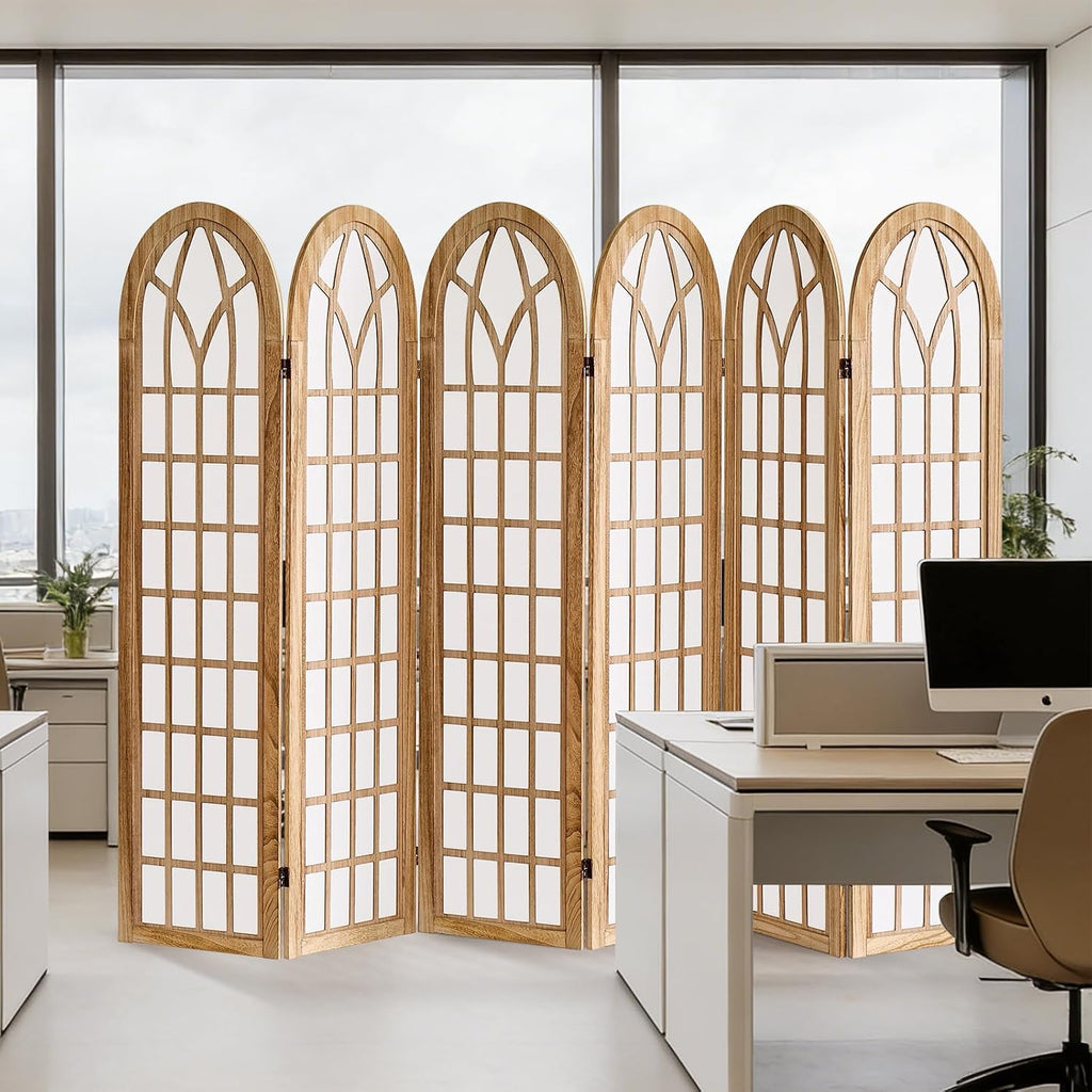 6 Panel Room Divider Wall Shoji Screen, Japanese Wood Room Divider for Room Separation, Folding Privacy Screen, Portable Room Partition for Home Office Restaurant - Natural