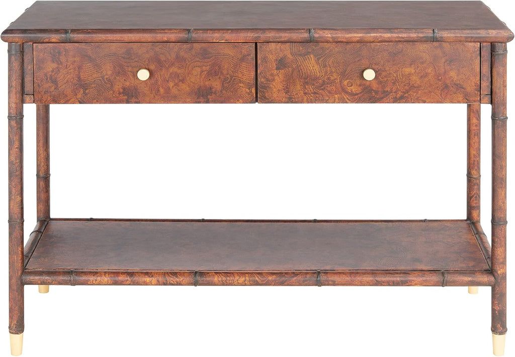 SAFAVIEH Home Collection Tudor Dark Brown/Gold 2-Drawer Lower Shelf Console Table (Fully Assembled)