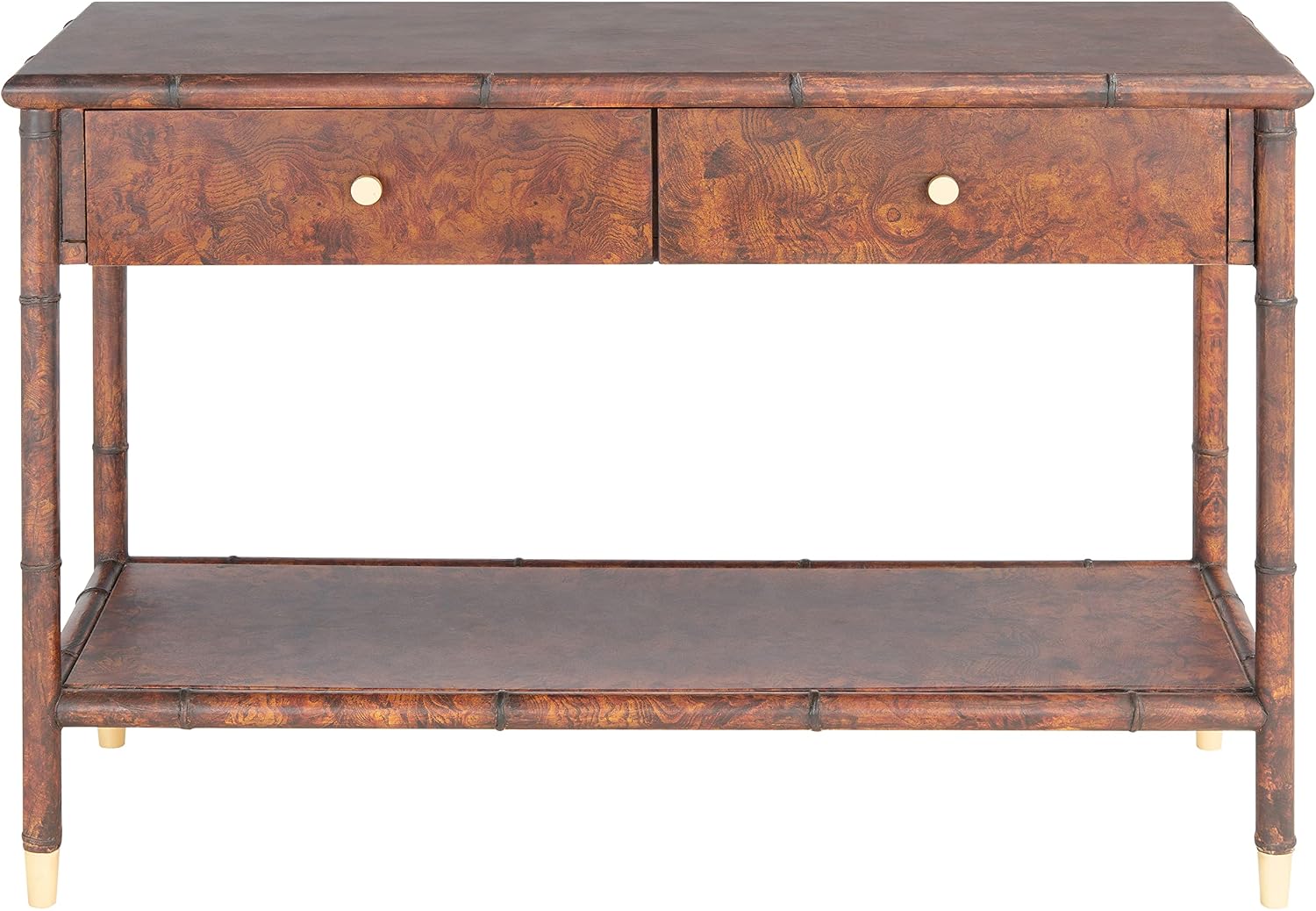 SAFAVIEH Home Collection Tudor Dark Brown/Gold 2-Drawer Lower Shelf Console Table (Fully Assembled)