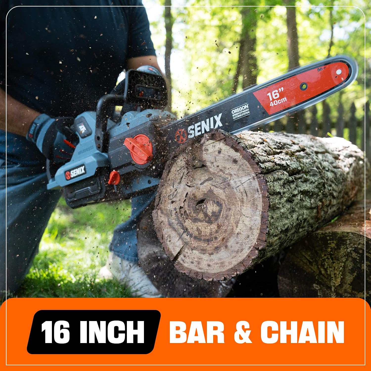 SENIX Chainsaw|60V 16' Battery Chainsaw|Brushless Electric Chainsaws|Cordless Chain Saw with 4Ah Battery & Charger|Garden Tool for Trees, Pruning, Branch Trimming, Best Gifts for Man, CSX6-M