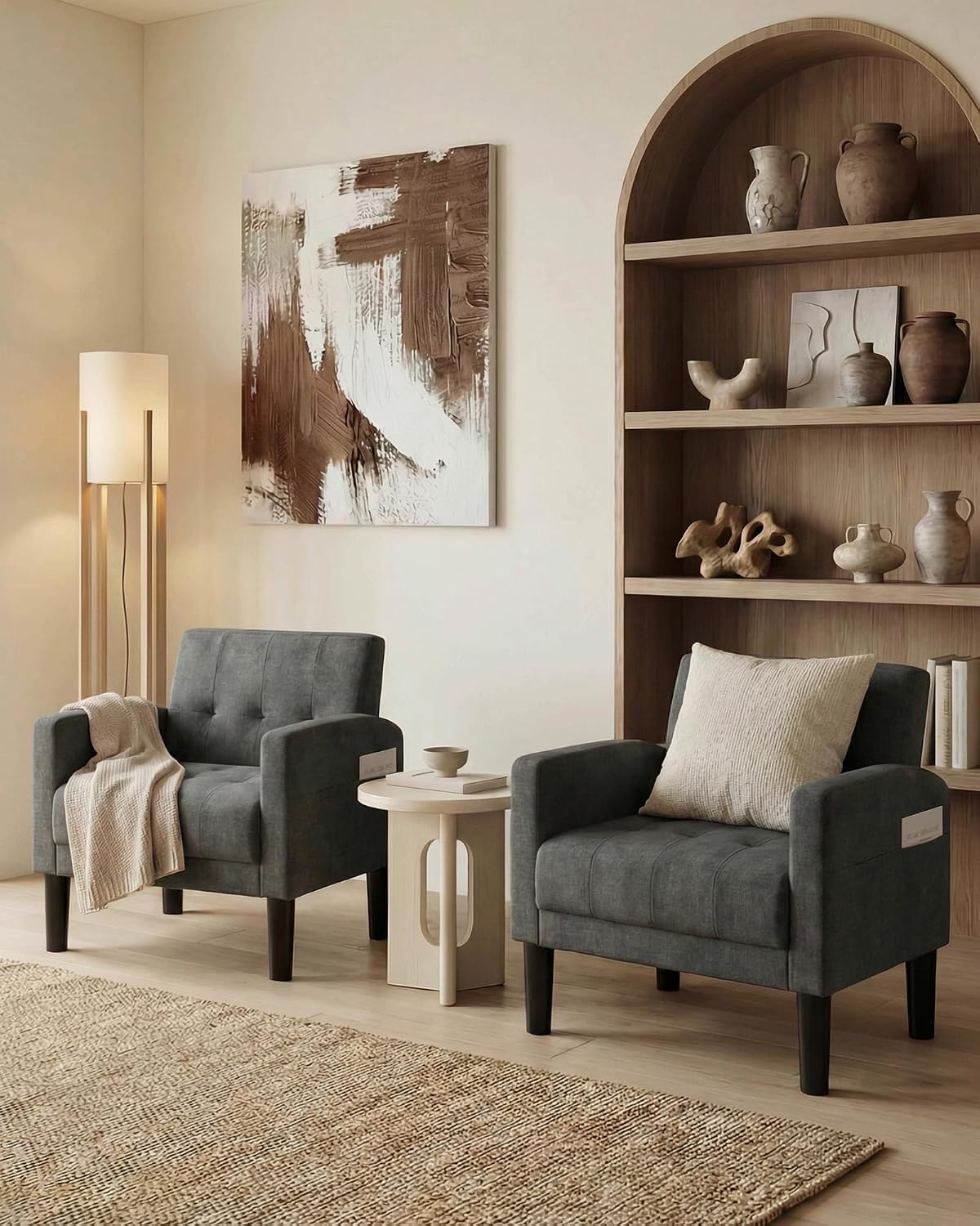 TYBOATLE Accent Chairs Set of 2 Living Room Chairs Cozy Tufted Mid Century Modern Accent Chairs with Arms for Bedroom Comfy Reading Arm Chair Small Chairs for Small Spaces Office (2, Dark Grey)