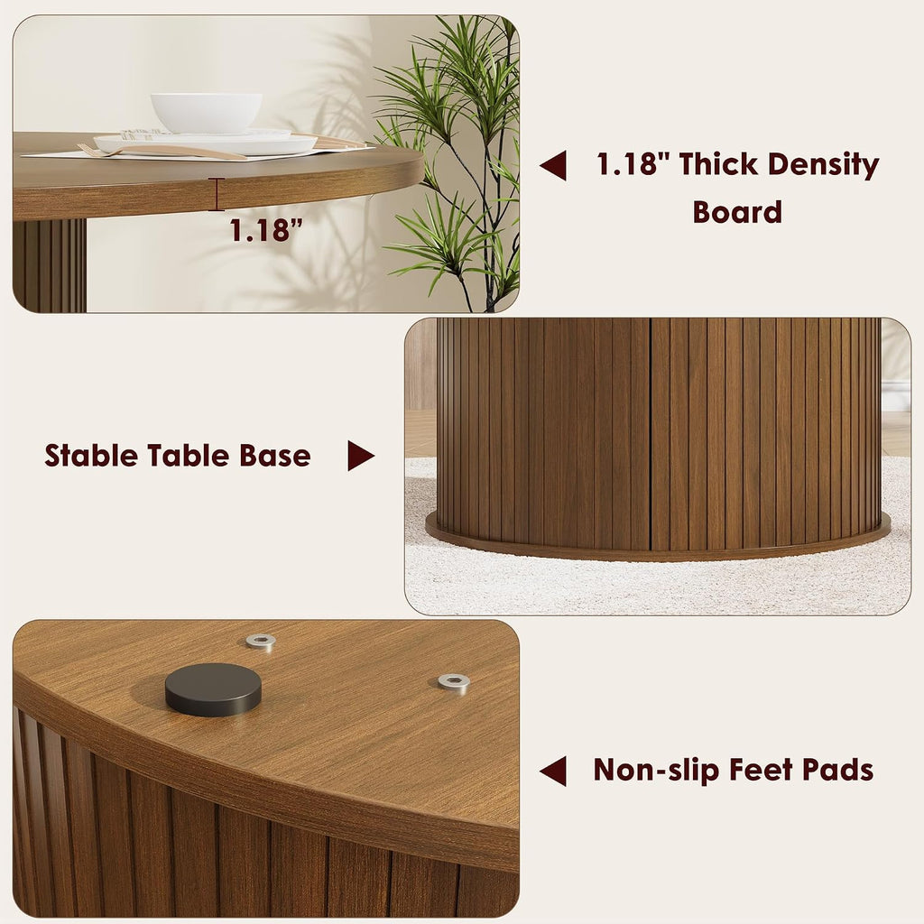 Garvee 47 Inch Round Dining Table for 4, Kitchen Table Dinner Table with 2-Layer Storage Shelf and Wood Slide Door for Home Dining Room Living Room