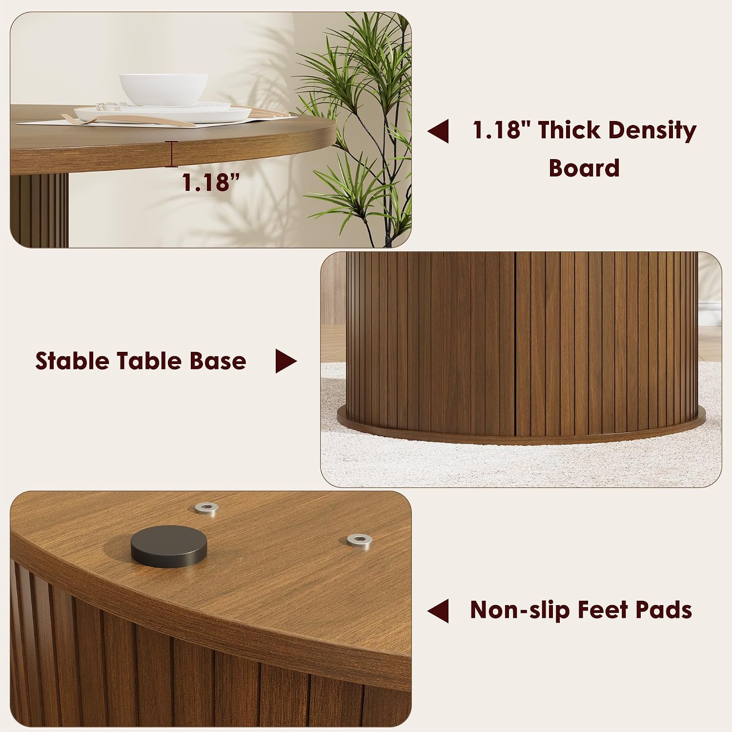 Garvee 47 Inch Round Dining Table for 4, Kitchen Table Dinner Table with 2-Layer Storage Shelf and Wood Slide Door for Home Dining Room Living Room