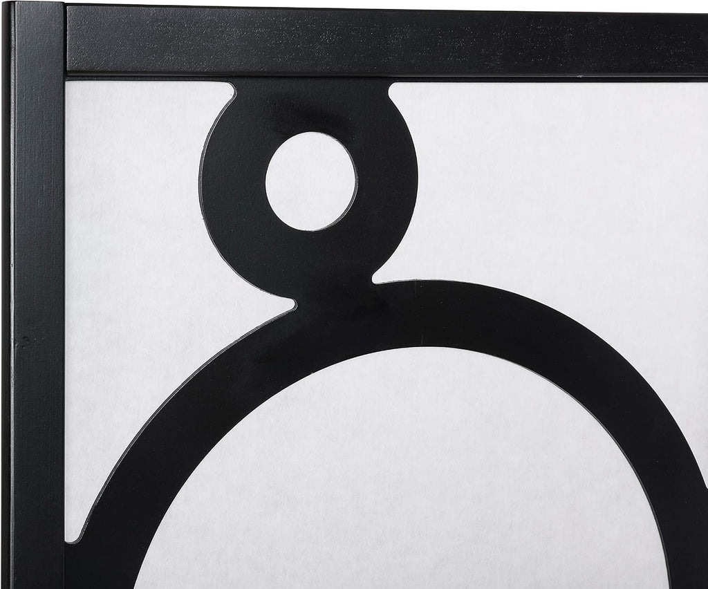 Roundhill Furniture Arvada 4-Panel Wood Room Divider with Circle Pattern, Black