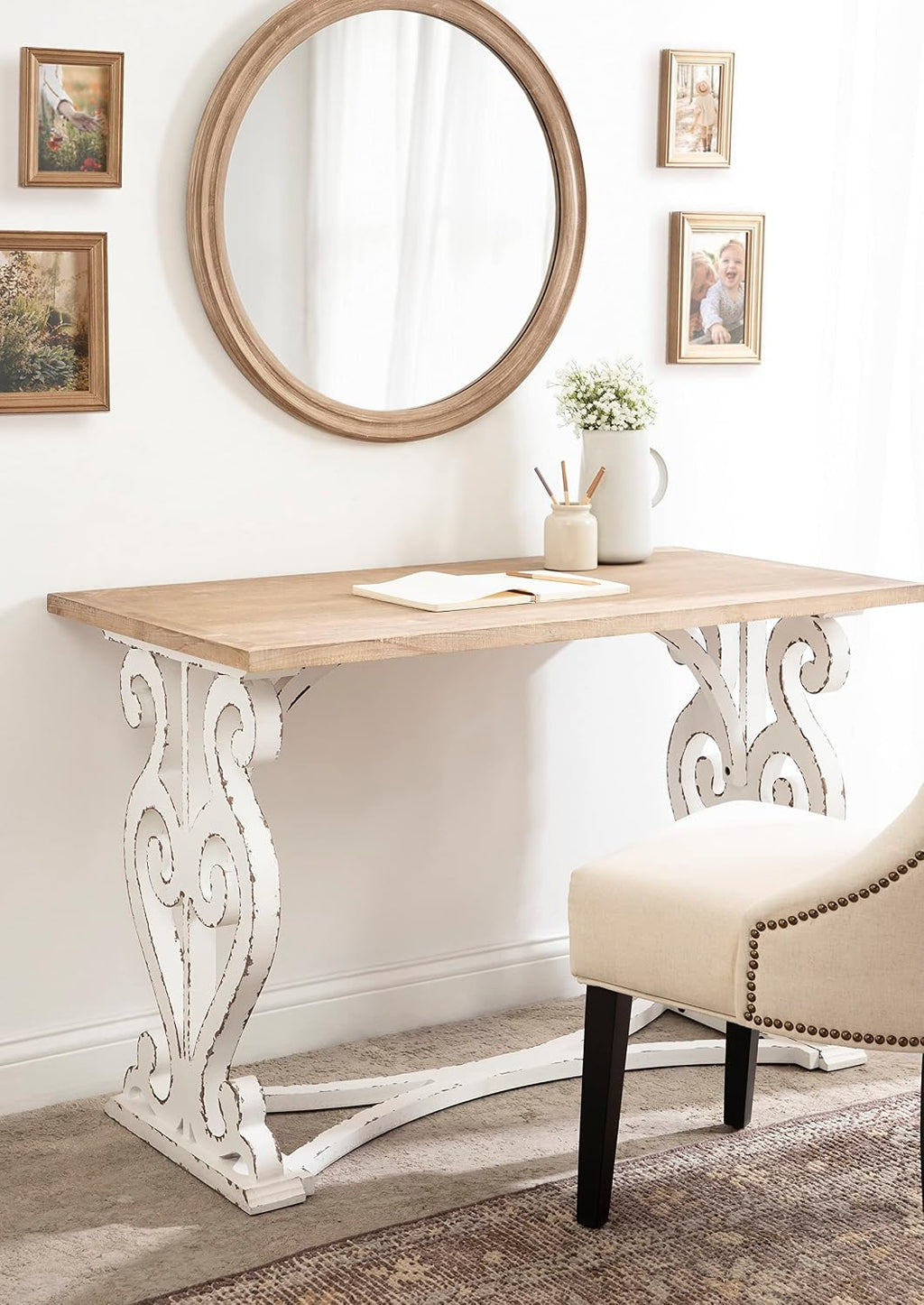 Kate & Laurel Wyldwood Farmhouse Wood Desk, 46x24x30, Brown/White