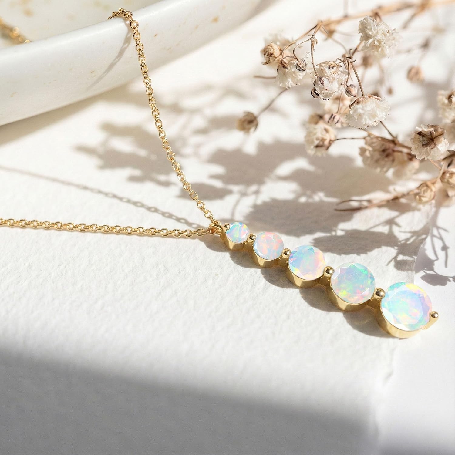 GOODSTONE JEWELS Linear Drop Pendant Necklace for Women in Yellow Gold Plated | Size 16+2 Inch Cable Chain with Lobster Clasp | Natural Birthstone Jewelry Gift for Her
