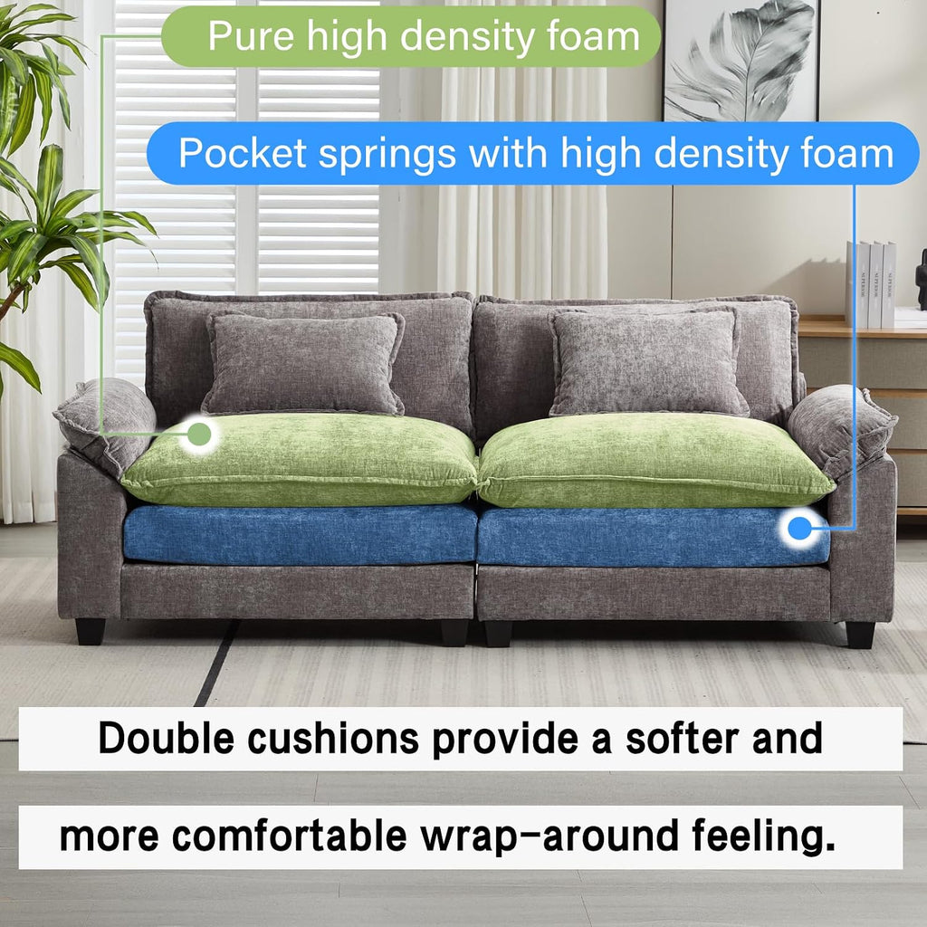 Oprisen 86' Modular Sectional Sofa, Comfy Cloud Couch Sectional Sofa with Ottoman, Chenille Sofa Sleeper Deep Seat Sofa with Throw Pillows for Living Room (Light Gray, 86'- Loveseat)