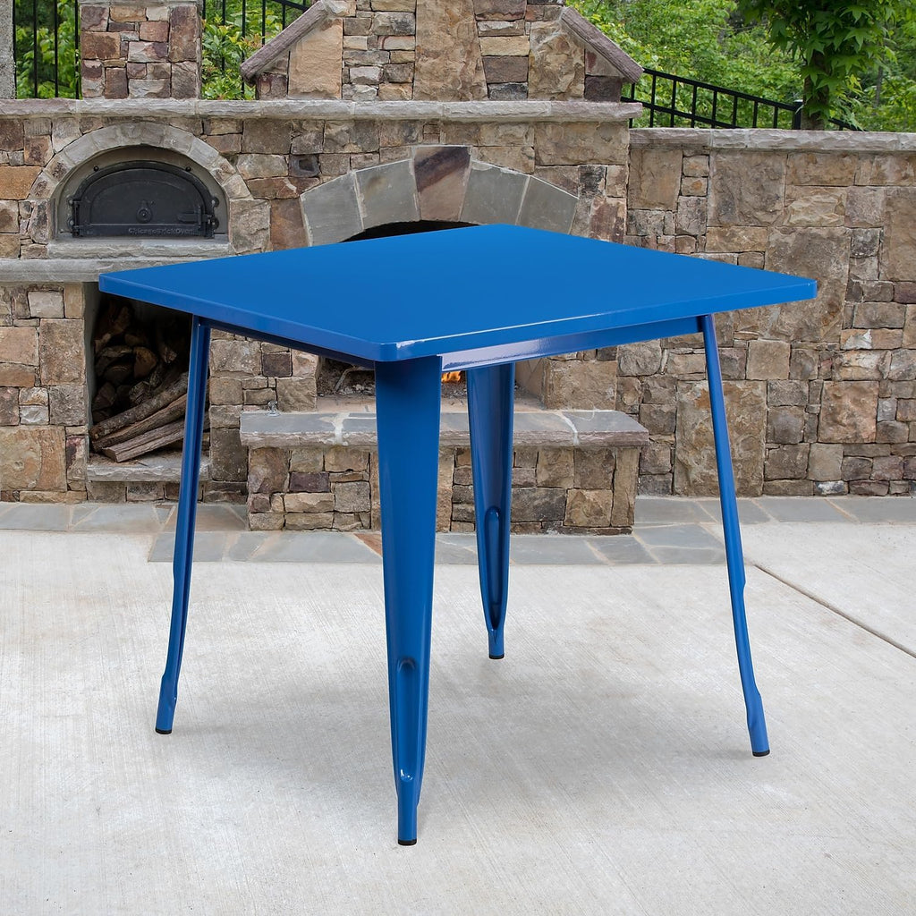 Flash Furniture Felix Commercial Grade 31.5' Square Blue Metal Indoor-Outdoor Table