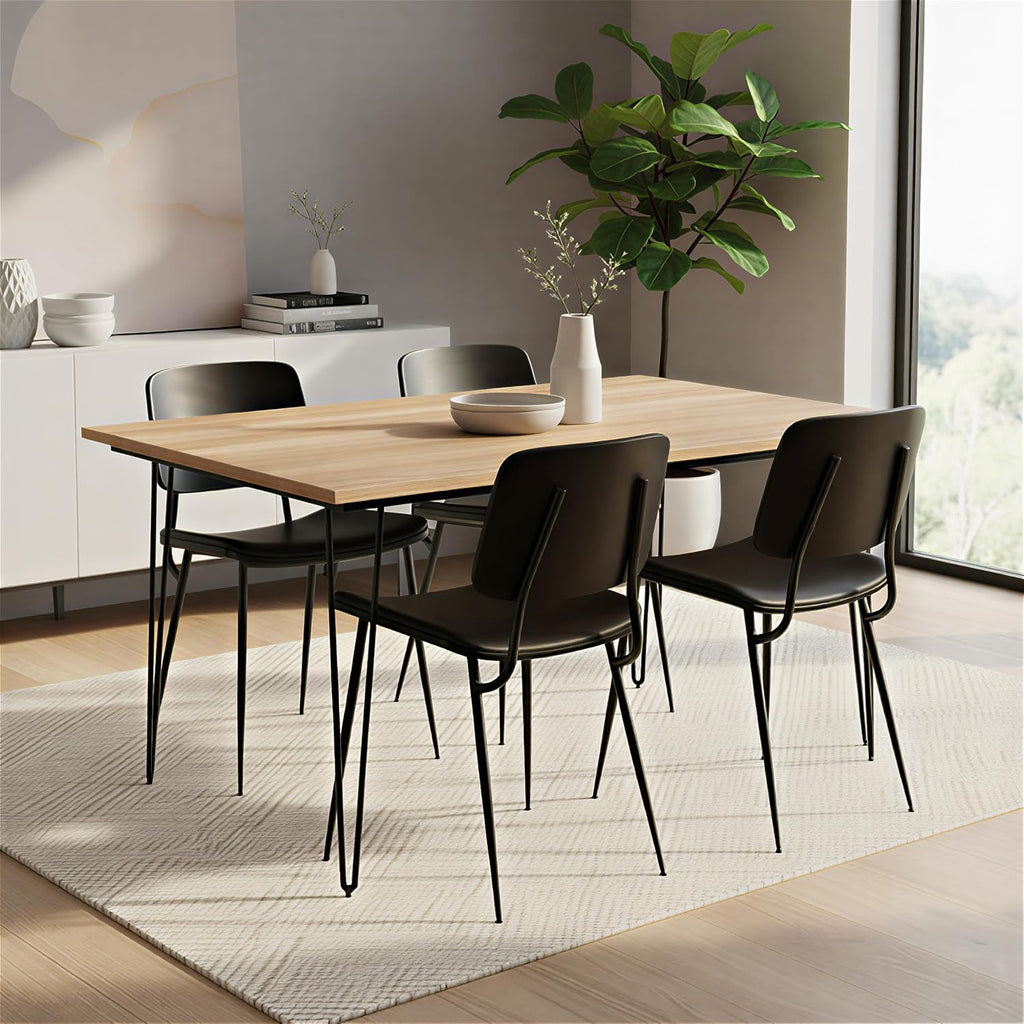 SIMPLIHOME Hunter Dining Table - 54 inch Wide Solid Mango Wood Square Dinner Table in Light Earthtone, Industrial Dining Room Table with Black Hairpin Legs and Natural Wood Grain, Seats 8