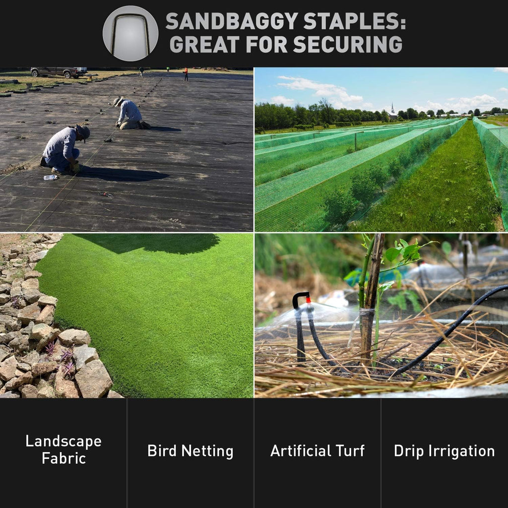 Sandbaggy 12 Inch Rust-Free Landscape Staples ~ Extra Long SOD Garden Stakes Weed Barrier Pins (250 Staples)