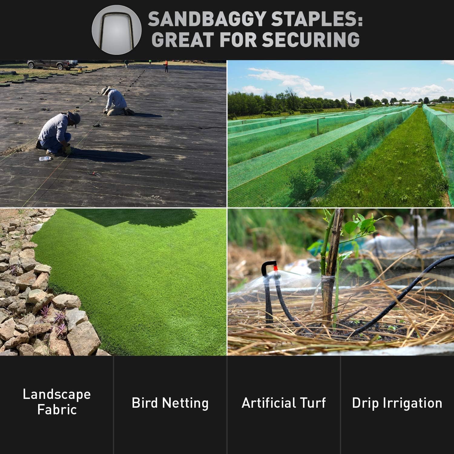 Sandbaggy 12 Inch Rust-Free Landscape Staples ~ Extra Long SOD Garden Stakes Weed Barrier Pins (250 Staples)