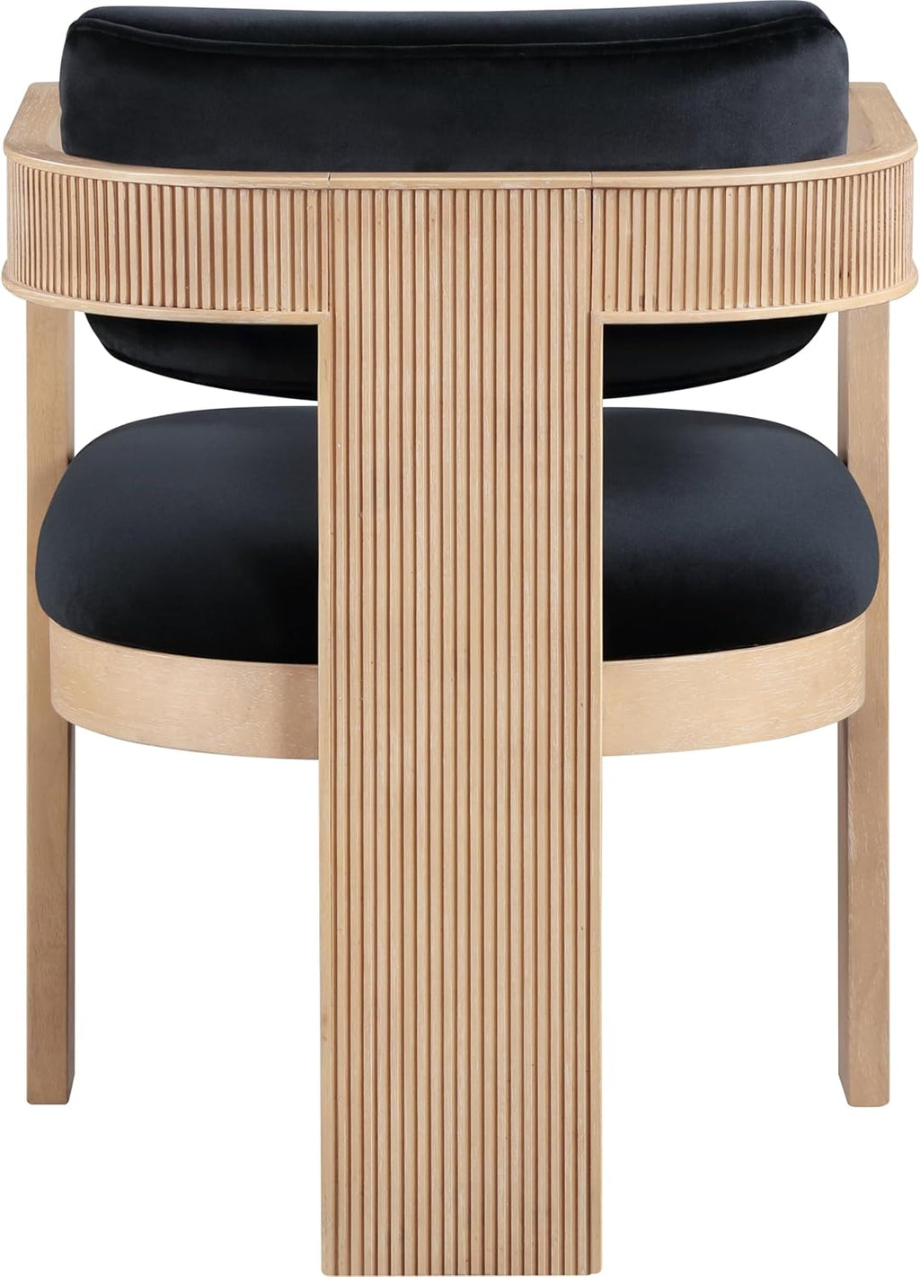 Meridian Furniture Sacha Collection Art Deco Dining Chair, Solid Fluted Wood, 22.5' W x 22' D x 31' H, Set of 2 (Black, Natural Finish, Velvet)