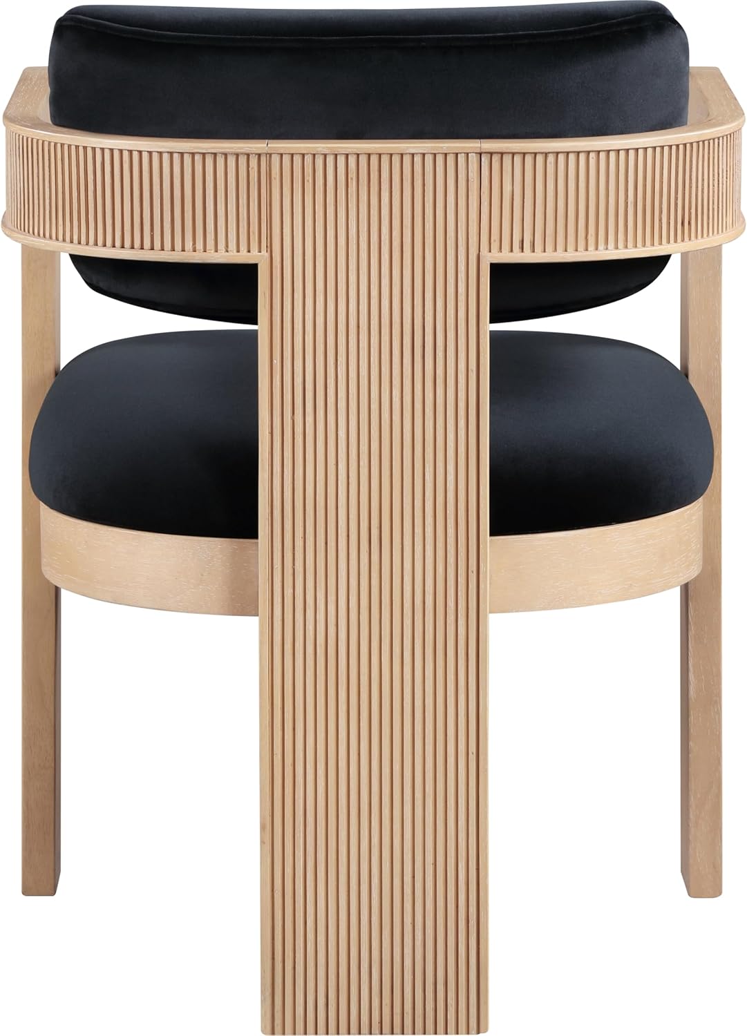 Meridian Furniture Sacha Collection Art Deco Dining Chair, Solid Fluted Wood, 22.5' W x 22' D x 31' H, Set of 2 (Black, Natural Finish, Velvet)