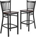 Flash Furniture HERCULES Series Black Vertical Back Metal Restaurant Barstool - Walnut Wood Seat (Pack of 2)
